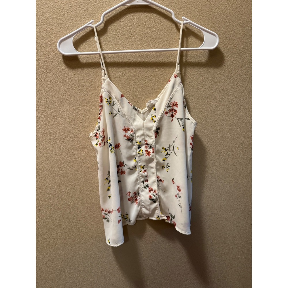 Sienna Sky Floral Cami Tank Top Ivory Cream Crochet Trim V-Neck Medium